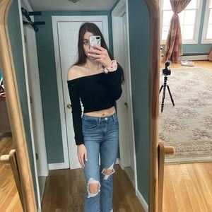 Off the shoulder black crop top from American Eagle.